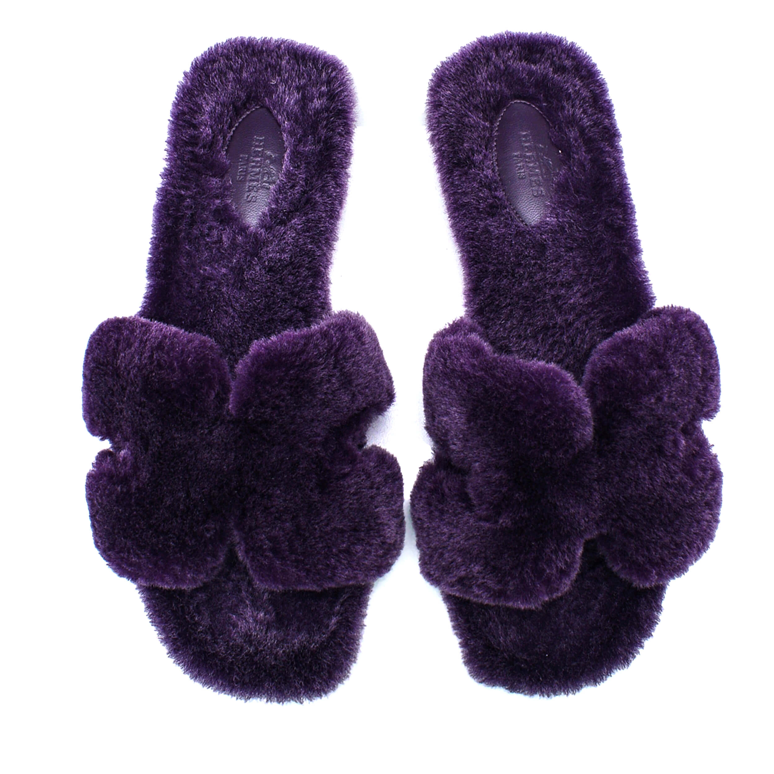 Hermes - Purple Fur Oran Sandals 